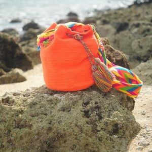 Large Wayuu Mochila Bag - Unique Handmade Boho Shoulder Bag - Orange